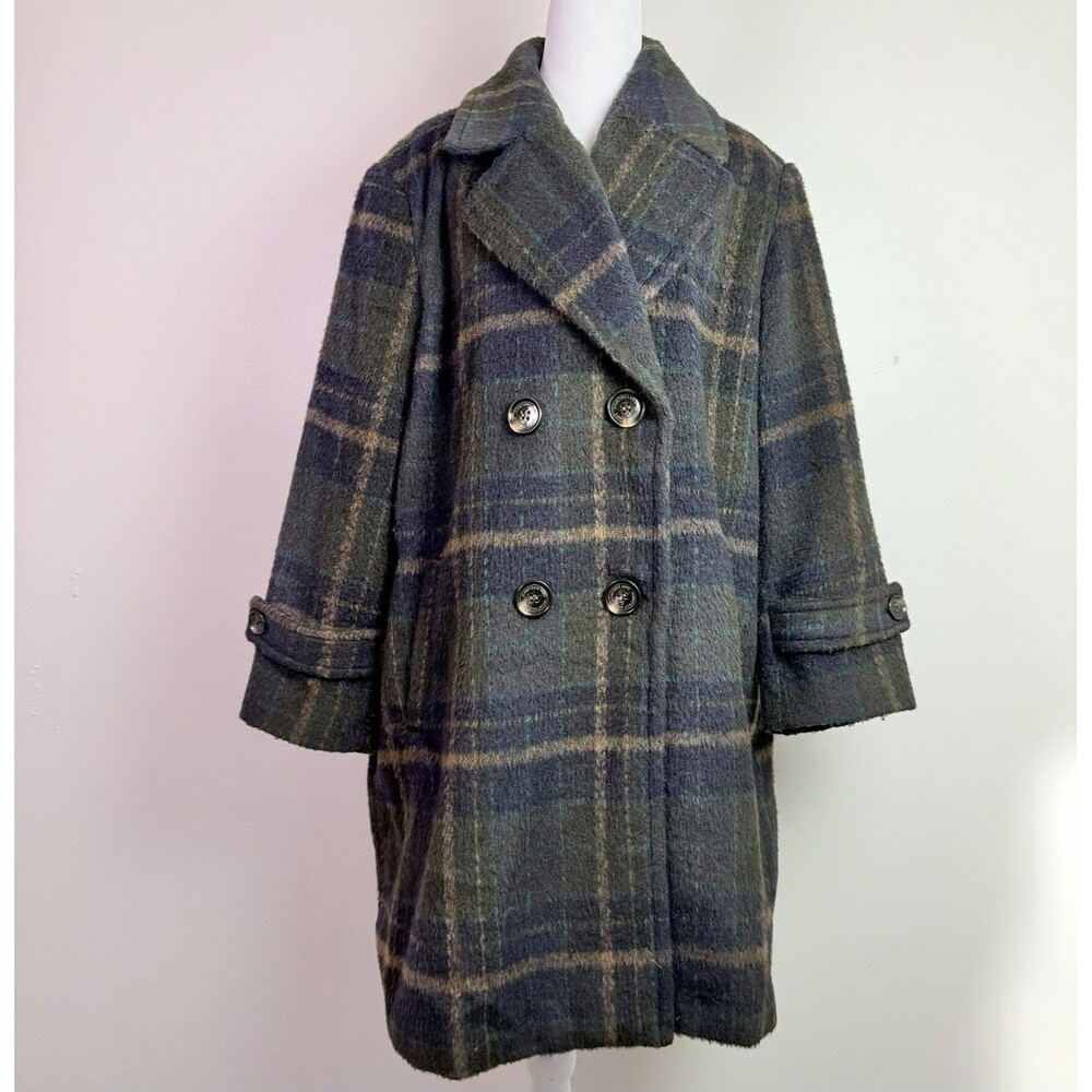 Sam Edelman Plaid Peacoat Womens XXL Double Breasted Dark Academia Preppy Gothic - Picture 4 of 16